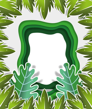 Cute paper frame with leaves and nature paper art vector illustration graphic designのイラスト素材
