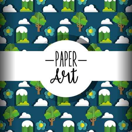 Paper art background with mountains and trees vector illustration graphic design vector illustration graphic designのイラスト素材
