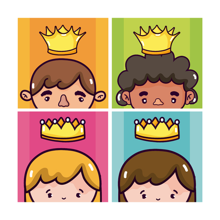 Set of kings and queen cartoonsのイラスト素材