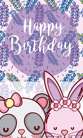 Happy birthday card with cute animals couple cartoons vector illustration graphic designのイラスト素材
