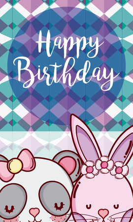 Happy birthday card with cute animals couple cartoons vector illustration graphic designのイラスト素材