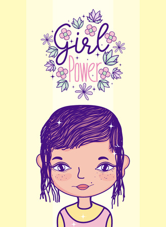 Girl power feminism with leaves and flowers cartoon vector illustration graphic designのイラスト素材