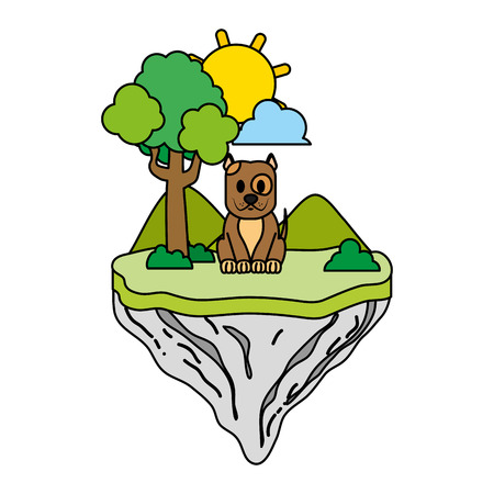 color cute dog animal in float island vector illustrationのイラスト素材