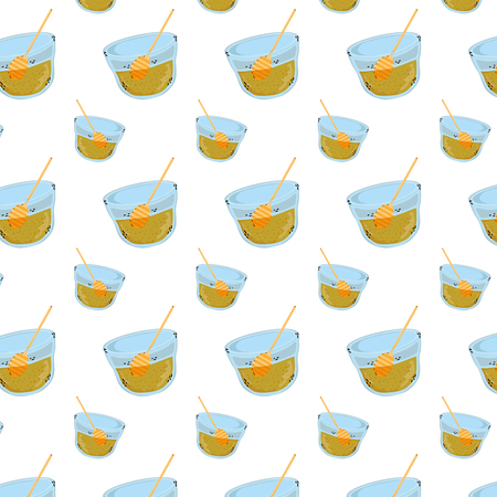 bowl with delicious honey and dipper background vector illustrationのイラスト素材
