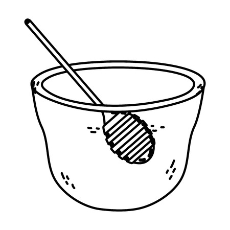 line bowl with delicious honey product and dipper vector illustrationのイラスト素材