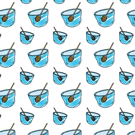doodle bowl with delicious honey and dipper background vector illustrationのイラスト素材