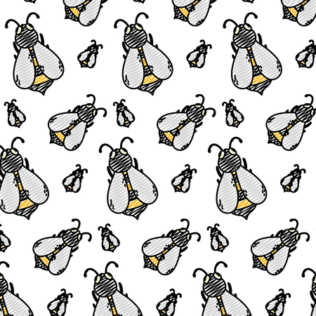 doodle cute bee insect animal background vector illustrationのイラスト素材