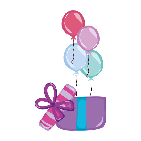 balloons with present gift birthday party vector illustrationのイラスト素材
