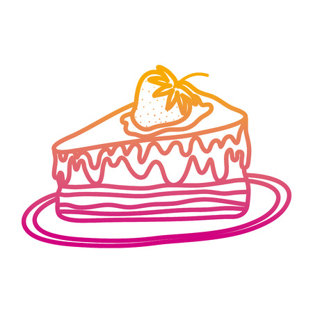 degraded line delicious cake with strawberry fruit in the plate vector illustrationのイラスト素材