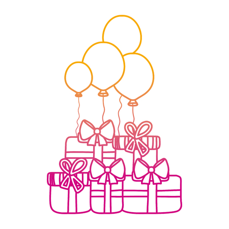 degraded line present boxes with balloons birthday party celebration vector illustrationのイラスト素材