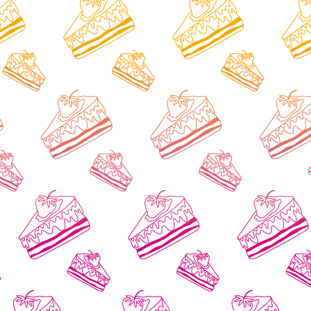 degraded line sweet delicious cake with starwberry background vector illustrationのイラスト素材