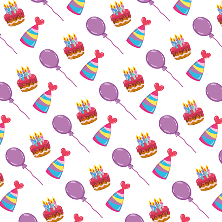 cake candles with hats and balloons background vector illustrationのイラスト素材
