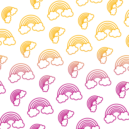 degraded line beauty rainbow with fluffy clouds background vector illustrationのイラスト素材