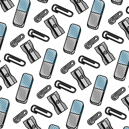 doodle clips with eraser and sharpener tools background vector illustrationのイラスト素材