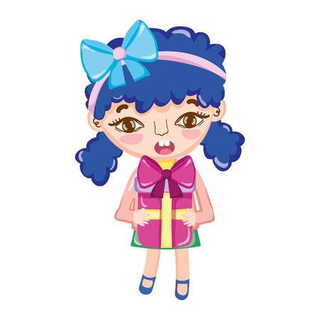 surprised girl child with present box vector illustrationのイラスト素材