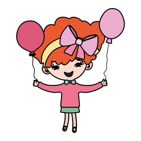 color nice girl child with hair and balloons vector illustrationのイラスト素材