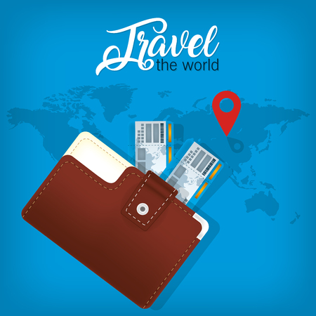 Travel the world wallet with flight tickets vector illustration graphic designのイラスト素材