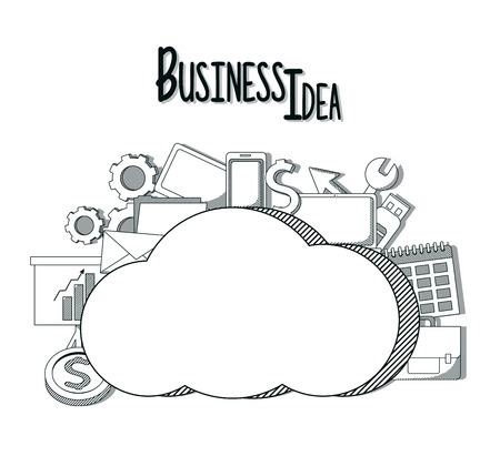 Business idea elements cartoons in black and white vector illustration graphic designのイラスト素材