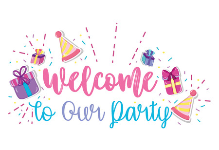 Welcome to our party with cartoons vector illustration graphic designのイラスト素材