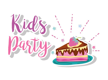 Kids party cake dessert on dish cartoon vector illustration graphic designのイラスト素材