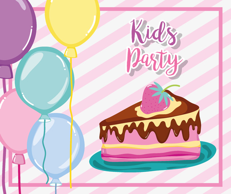 Kids party card with cute colorful cartoons vector illustration graphic designのイラスト素材