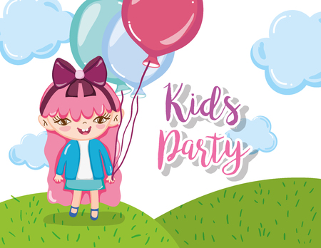 Kids birthday party with girl cute cartoons vector illustration graphic designのイラスト素材