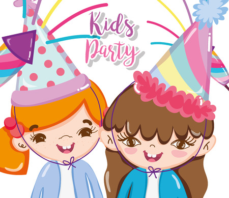 Kids birthday party cut with girls cute cartoons vector illustration graphic designのイラスト素材