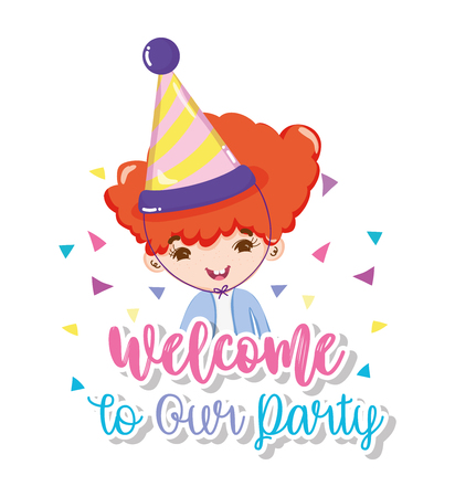 Welcome to our party girl birthday celebration cartoons vector illustration graphic designのイラスト素材