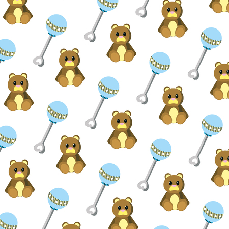 rattle and teddy bear toys background vector illustrationのイラスト素材