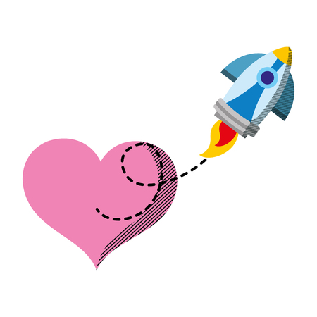 heart symbol and rocket technology object vector illustrationのイラスト素材