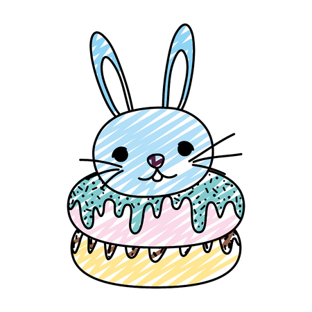 doodle delicious donuts pastry with rabbit head vector illustrationのイラスト素材