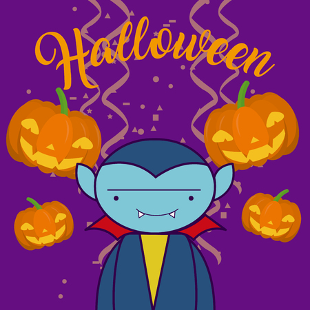 Hallooween and vampire kid cartoon vector illustration graphic designのイラスト素材