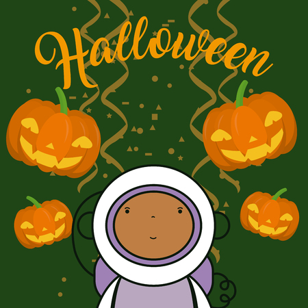Hallooween and astronaut kid cartoon vector illustration graphic designのイラスト素材