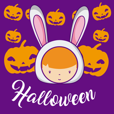 Girl with bunny costume and pumpkins cute cartoons vector illustration graphic designのイラスト素材