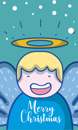 Merry christmas card with angel cartoons vector illustration graphic designのイラスト素材