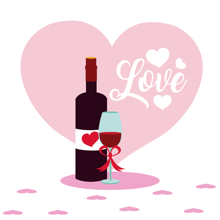 Cute love with wine bottle and cup cartoons vector illustration graphic designのイラスト素材