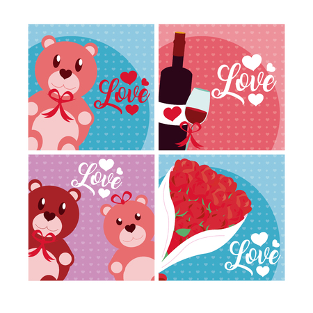 Set of love cards cartoons collection vector illustration graphic designのイラスト素材