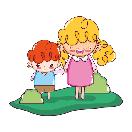 happy girl boy children in the landscape vector illustrationのイラスト素材