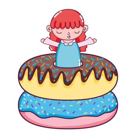 cute girl child with sweet donuts vector illustrationのイラスト素材