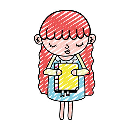 doodle nice girl child with education book vector illustrationのイラスト素材