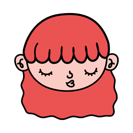 color cute girl head with wavy hairstyle vector illustrationのイラスト素材