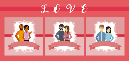 Set of love cards with couple cartoons vector illustration graphic designのイラスト素材