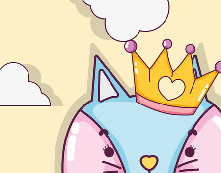 Cute cat with crown cartoon vector illustration graphic designのイラスト素材