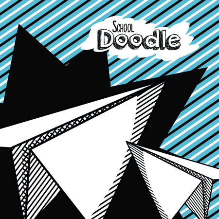 School elements paper planes doodles cartoon over striped background vector illustration graphic designのイラスト素材
