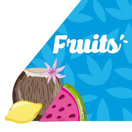 Delicious coconut lemons and watermelon cartoons vector illustration graphic designのイラスト素材