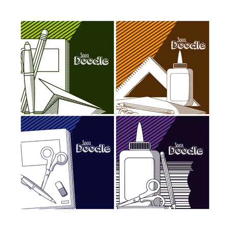 Set of school doodle and supplies cartoons collection vector illustration graphic designのイラスト素材