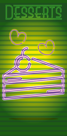 Dessert cake with cherry neon light sign advertising vector illustration graphic designのイラスト素材