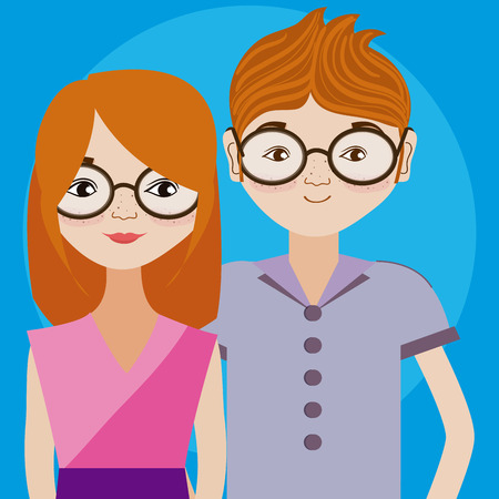 Young woman and man cartoon over colorful background vector illustration graphic designのイラスト素材