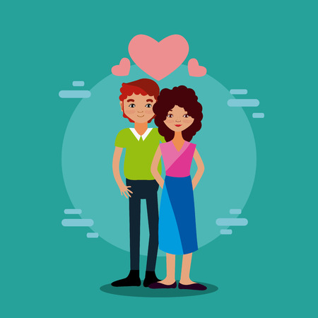 Beautiful couple in love with hearts cartoon vector illustration graphic designのイラスト素材