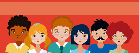 Young womens and mens cartoons vector illustration graphic designのイラスト素材